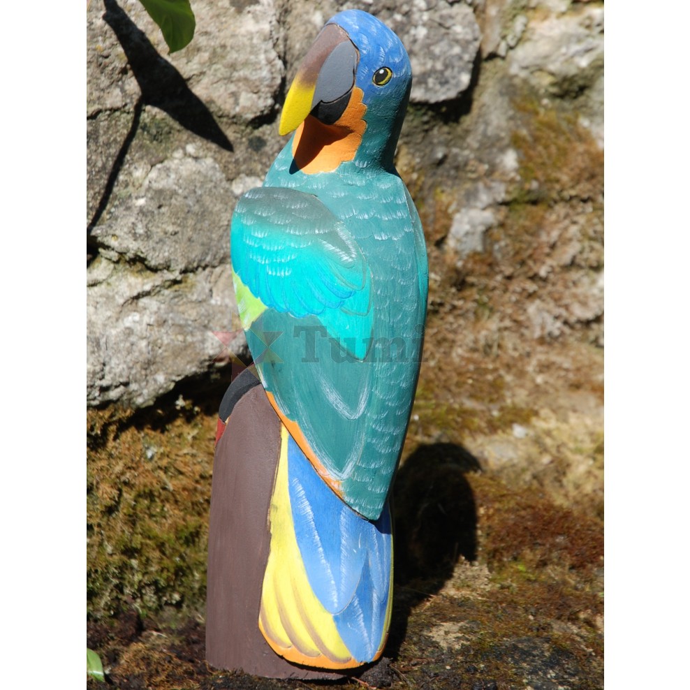 Ecuador Balsa Parrot Unvarnished 40cm Balsa wood carvings Home & Garden